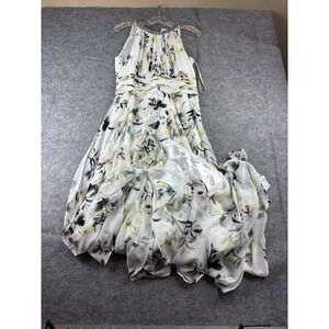Calvin Klein Size 8 Formal Halter Diamond Floral Chiffon Lined Dress Gown Layers